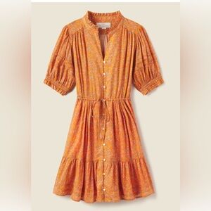 Trovata Birds of Paradis Orange Tiered Ruffled Midi Dress